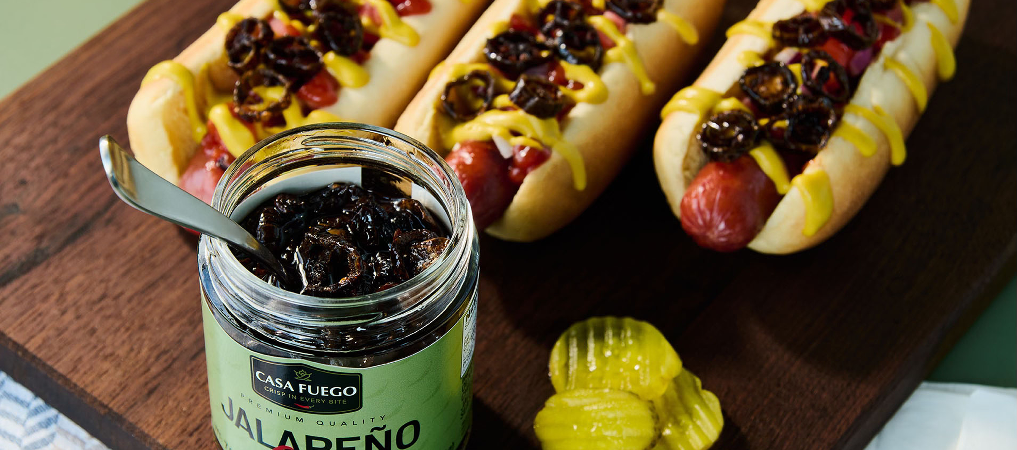 Hot Dog Fuego with Jalapeño Crisp